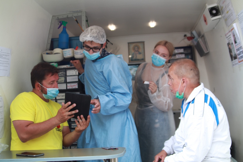 A group of the Charity Hospital's medics at work
